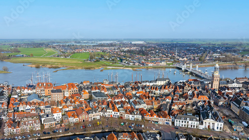 Historic riverside city Kampen along the river IJssel in the Netherlands Europe
