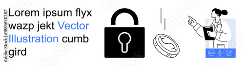 Cybersecurity, financial security, online transactions, virtual assistance, fintech, digital protection. A padlock and virtual assistant with a dollar coin security . Cybersecurity and financial
