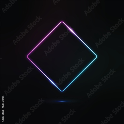 Neon gradient square frame with glow effect. Neon effect frame.