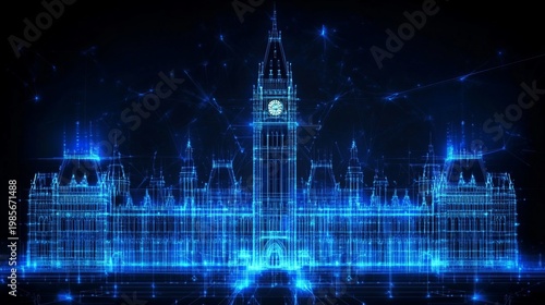 Digital Artwork of Ottawa s Parliament Buildings Glowing at Night with Advanced Technology Elements