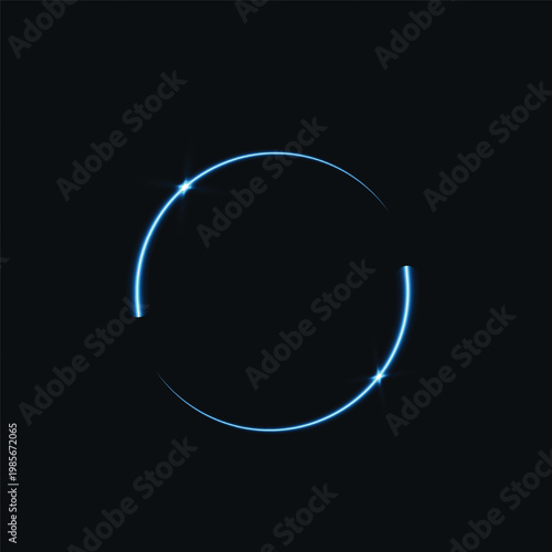 Blue neon circle frame with glow effect. Neon effects frames, glowing border.