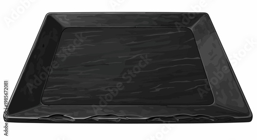 A square, black tray with a textured, stone-like appearance