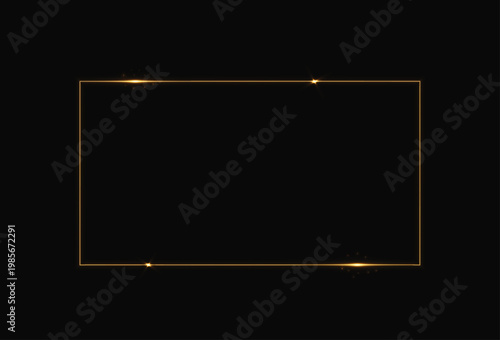 Golden neon rectangle frame with glow effect. Neon gradient frames, glowing borders.