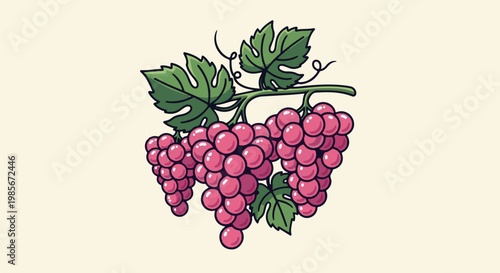 A cluster of ripe, pink grapes with green leaves on a pale background
