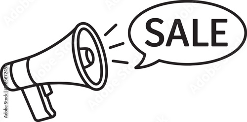 Megaspeaker announcing sale with speech bubble on transparent background