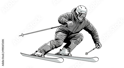 Skier in motion wearing protective gear and skiing down a slope winter sports action adventure