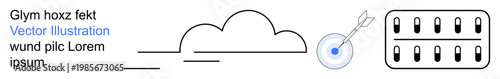 Cloud computing, data storage, technology integration, network systems, digital solutions, performance optimization. A cloud, target and server icons convey digital . Cloud computing and data