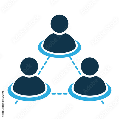 Vector graphic illustrating a teamwork concept with three connected people in a triangular formation.