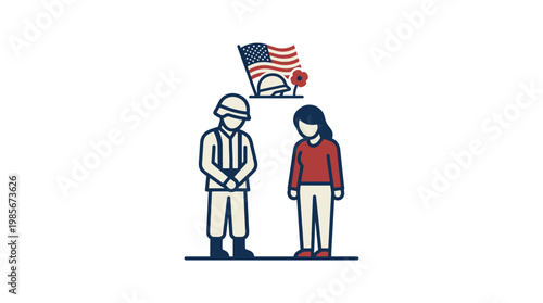 Memorial Day Remembrance Soldier and Civilian with US Symbols