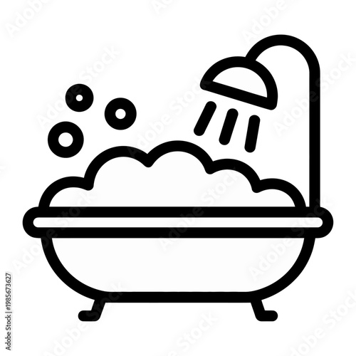 Vector of a bathtub with bubbles and a shower head