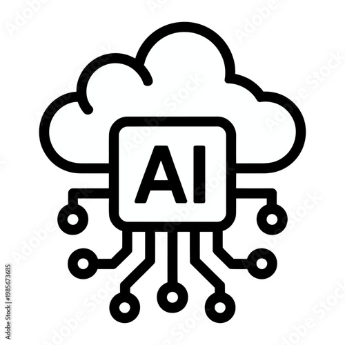 Vector graphic illustration of a cloud computing concept with ai and circuit board elements