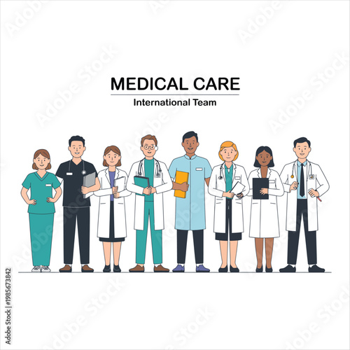 Diverse group of medical professionals standing together
