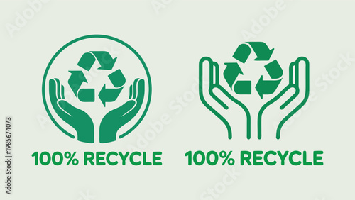 100 Percent Recycled Eye Catching Symbol with Circular Arrow Motion and Strong Green Visual Identity for Product Packaging and Sustainability Promotion