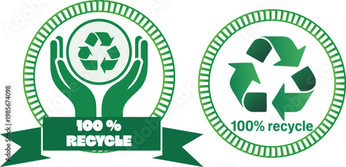 100 Percent Recycled Eye Catching Symbol with Circular Arrow Motion and Strong Green Visual Identity for Product Packaging and Sustainability Promotion