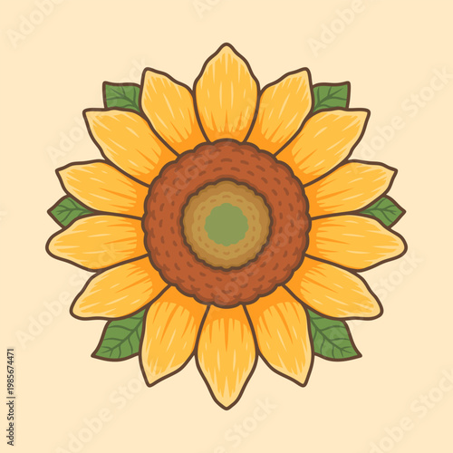 Sunflower with Leaves Illustration Vector Icon