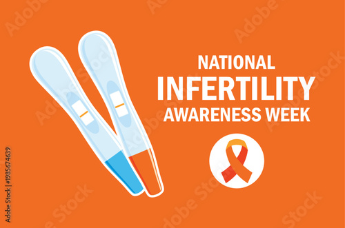 National Infertility Awareness Week poster vector illustration. Orange awareness ribbon, negative pregnancy test icon vector. Template for background, banner, card. Every April. Important day