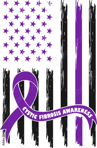  Cystic Fibrosis Awareness American Flag Svg, Purple Ribbon Svg