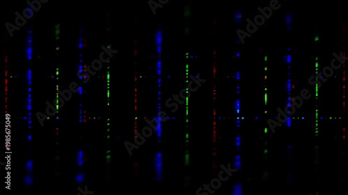 Vertical lines of the digital fiber-optic data stream. Moving in the background. Glowing data points. Network connection. Matrix digital technology background.