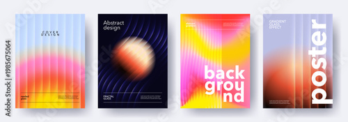 Creative covers, layouts or posters concept in modern minimal style for corporate identity, branding, social media advertising, promo. with gradients and reeded or ribbed glass texture, colorful waves