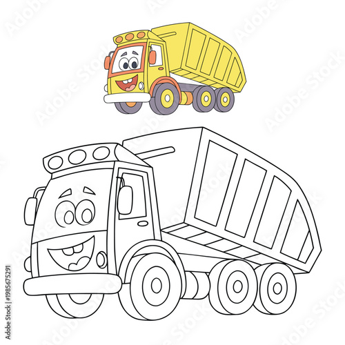 Fun cartoon garbage truck coloring page featuring a smiling truck, big wheels, and recycling bins. Perfect for kids to color, learn about cleanup, and enjoy creative play today!!!
