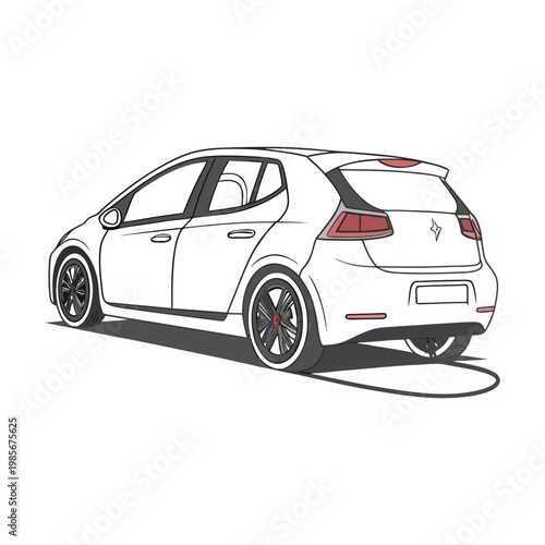 Clean vector outline of an electric car designed for coloring, featuring smooth curves, charging cable detail, and eco-friendly theme. Perfect for kids and creative projects.
