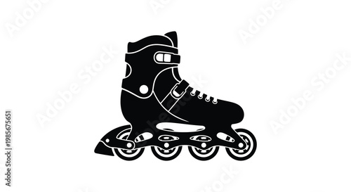 A striking black silhouette depicts a single inline roller skate with detailed features and design silhouette high quality