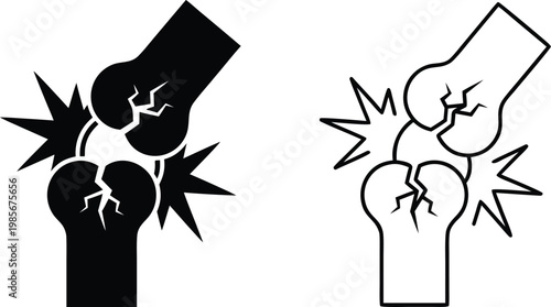 Two Fractured Bone Fists Punching Through Cracked Concrete With Explosion Effect