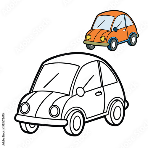 Clean vector outline of an electric car designed for coloring, featuring smooth curves, charging cable detail, and eco-friendly theme. Perfect for kids and creative projects.
