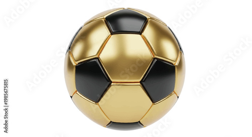 Golden soccer ball with black pentagons on white background football equipment competition championship isolated background athletic training