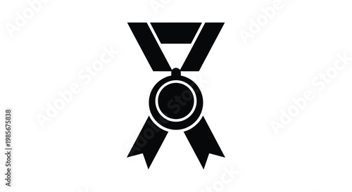 A stark black silhouette of a medal with ribbons representing achievement and recognition is prominently displayed silhouette