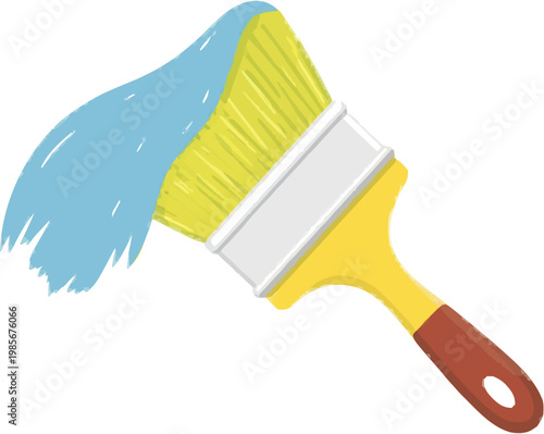 A minimalist flat graphic of a paint brush with a thick blue stroke on a white wall, showcasing a clean, bold design for home repair assets