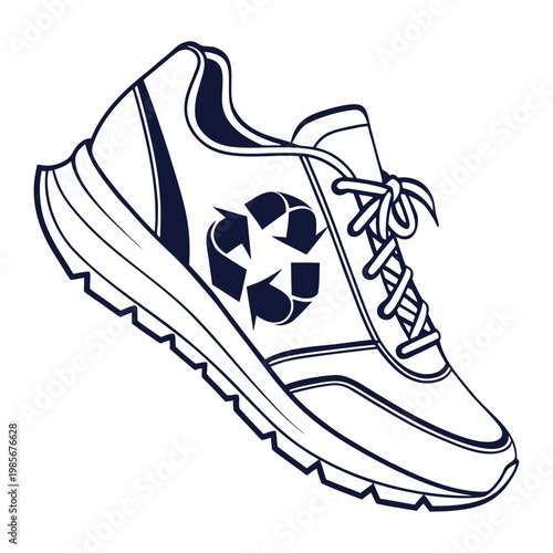 A sleek running shoe featuring a bold recycle symbol, blending performance with sustainability. Designed for comfort and eco-conscious style, perfect for runners who care about the planet.
