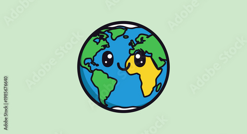 Cute cartoon Earth globe with a happy face, representing global connection and environmental awareness