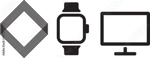 Abstract graphic pattern, smart watch and computer screen icons in vector illustration