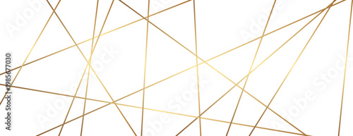 Linear geometric pattern with random diagonal lines. Asymmetric mesh of gold stripes on dark background.