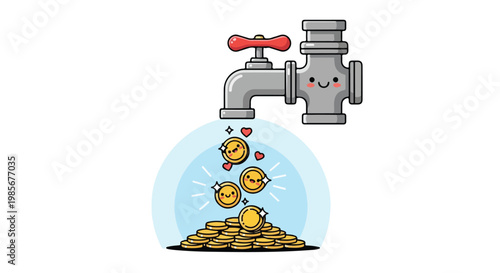Faucet releasing coins into a transparent container symbolizing financial savings and wealth accumulation