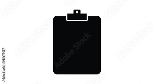 A stark black silhouette of a standard clipboard commonly used for writing or holding papers silhouette high quality