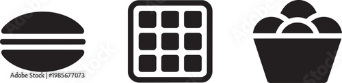 Burger, waffle, and ice cream icons in a simple minimalist vector illustration style