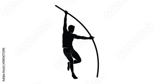 A dynamic black silhouette of a pole vaulter mid air showcasing athletic prowess and focused determination silhouette