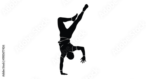 A dynamic black silhouette of a person performing a handstand showcasing athletic prowess and flexibility silhouette high quality