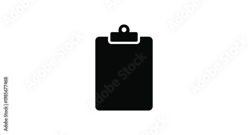 A stark black silhouette of a clipboard against a bright white background representing documentation or tasks high quality