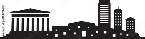 City skyline with classical building and modern skyscrapers, vector illustration