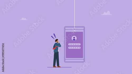 Cyber crime of password theft illustration. Web phishing illustration on mobile concept.