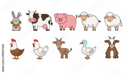 Farm animal vector bundle with cute rabbits carrots and cartoon livestock