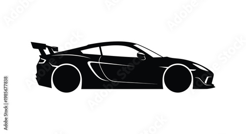 A sleek modern sports car is dramatically presented in a stark black profile silhouette high quality professional detailed