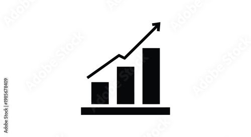 A black graphic depicts a rising bar graph with an upward trend symbolizing growth and progress silhouette