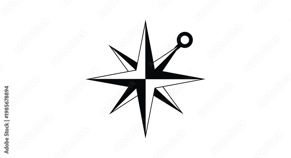 Fototapeta premium A striking black and white depiction of a nautical star with a circular element presented as a silhouette