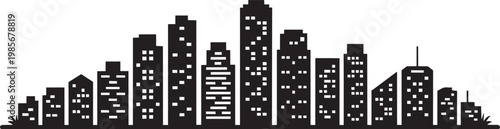 Modern city icon set with city illustration, high rise, and tall buildings in outline style