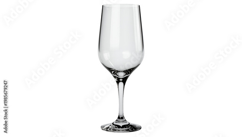 Clear empty wine glass with thin stem, isolated on transparent background