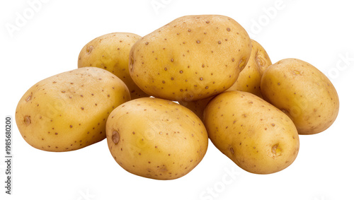 Fotografía Pile of fresh raw yellow potatoes with brown spots, isolated on transparent back